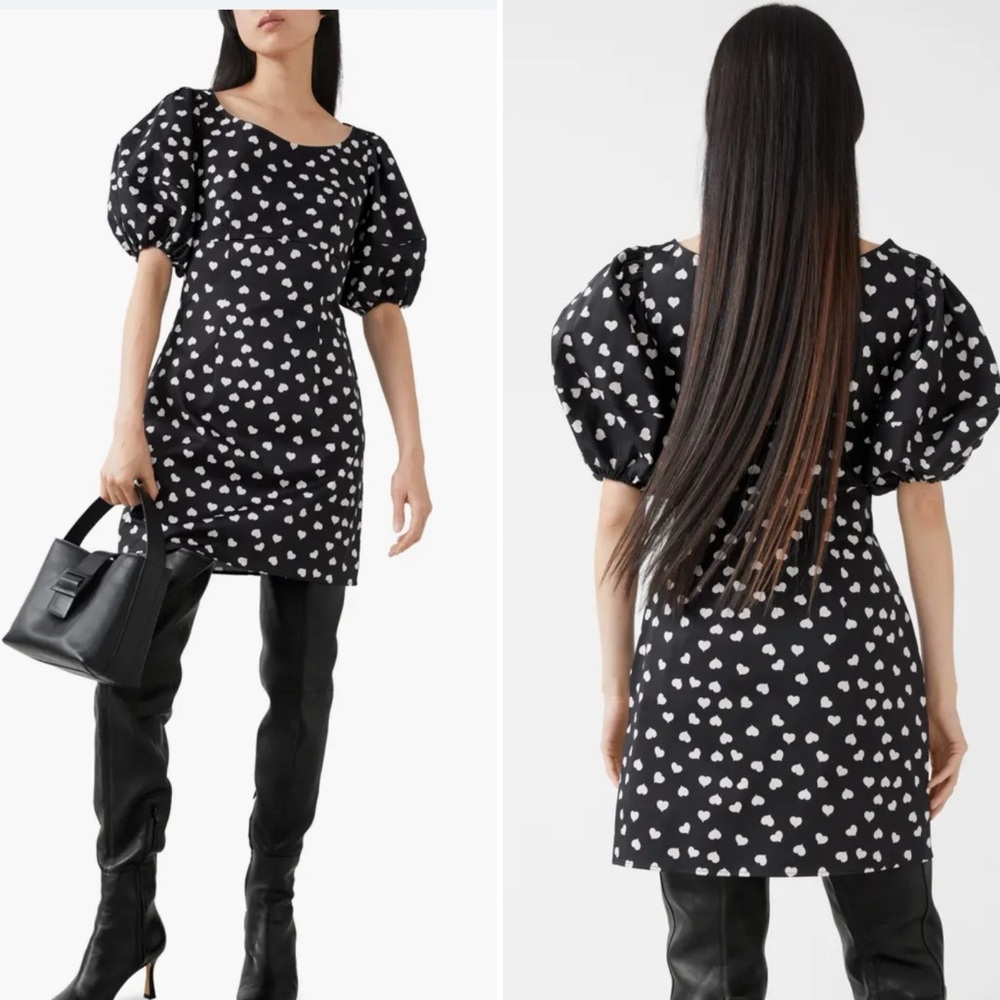 & Other Stories Heart Print Puff Sleeve Stretch Cotton Minidress
